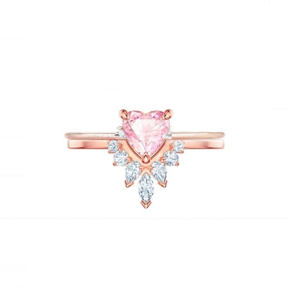 925 Sterling Silver Rose Gold Vermeil Pink Heart Double Layered CZ Ring for her - Picture 6 of 8